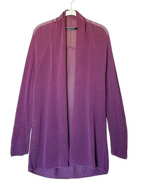 Peruvian Connection Mesh Knit Cardigan Pima Cotton Purple Open Front Women’s L